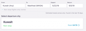 Flights Kuwait to Mashhad